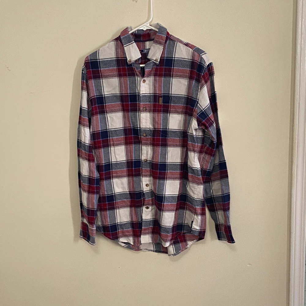 Izod Men's Casual Plaid Shirt - Red, Blue, and White